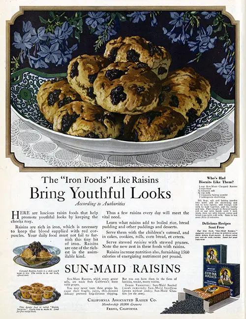 California Sun-Maid Raisins - The "Iron Foods" © 1921