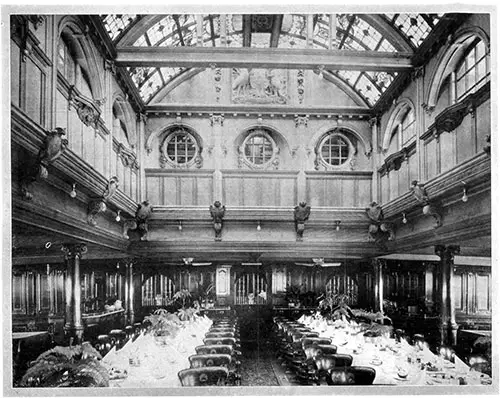View of the Dining Saloon on an Orient Royal Mail Line Steamer circa 1907.