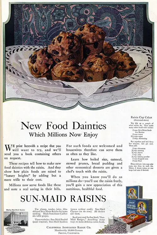 California Sun-Maid Raisins - New Food Dainties © 1921