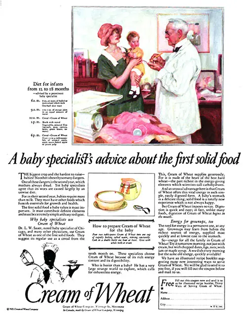 Cream of Wheat Advertisement, Woman's Home Companion Magazine, October 1923.