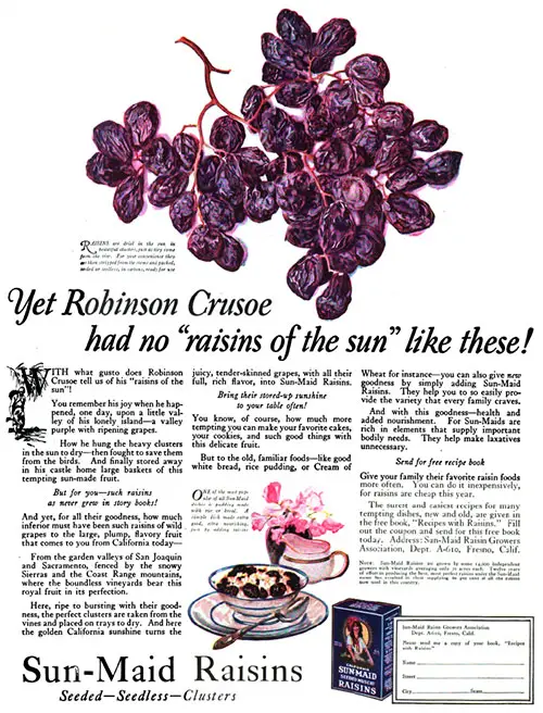 California Sun-Maid Raisins - Robinson Crusoe © 1923