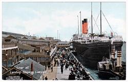 Liner at Landing Stage, Liverpool: Vintage Postcard