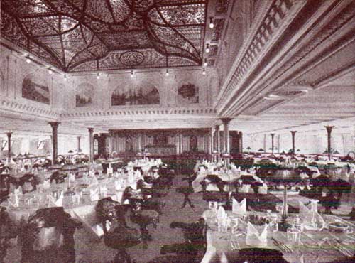 First Class Dining Saloon on the RMS Adriatic of the White Star Line, 1909.