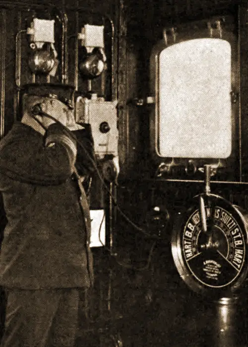 The Captain of a Steamship listening to the Submarine Signal Apparatus.