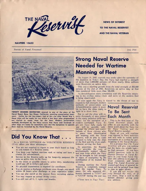 1 July 1946 The Naval Reservist and the Naval Veteran Newsletter 