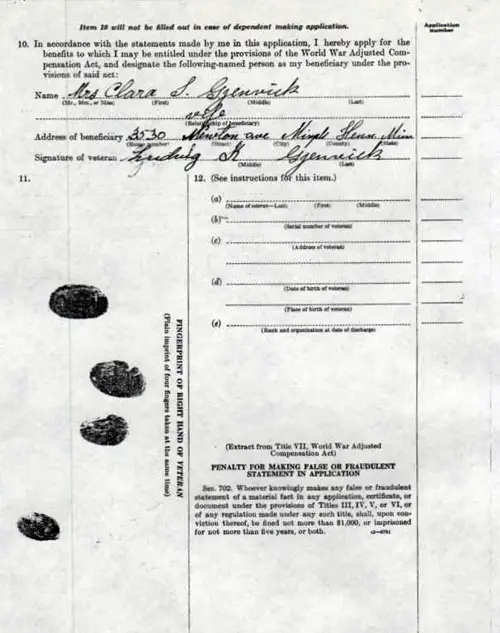 Page Two of Application for Adjusted Compensation for Service in Army