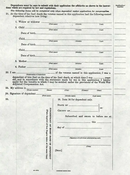 Page Four of Application for Adjusted Compensation for Service in Army