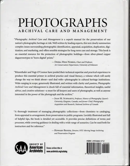 Back Cover, Photographs: Archival Care and Management, 2006.