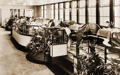 First Class Garden Lounge on the RMS Queen Elizabeth.