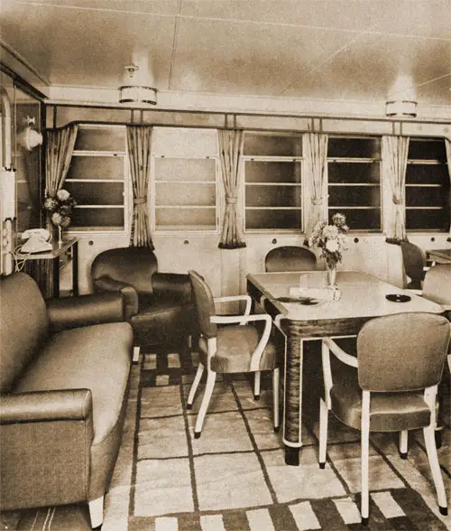 Sitting Room of a First Class Suite on the RMS Caronia.