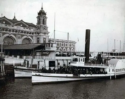 Immigrants Arriving on Barges at Ellis Island ca 1905