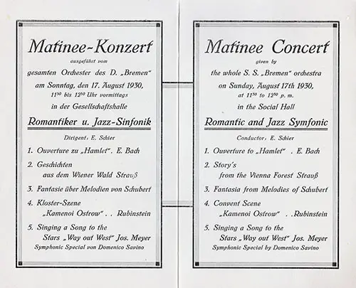 Matinée Concert Program