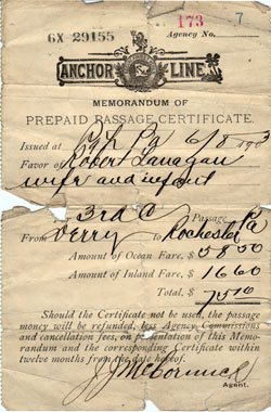 Prepaid Passage Certificate - Third Class - 1903