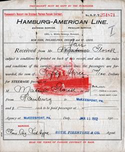 1912 Steerage Prepaid Passage Contract Recipt - Font Side