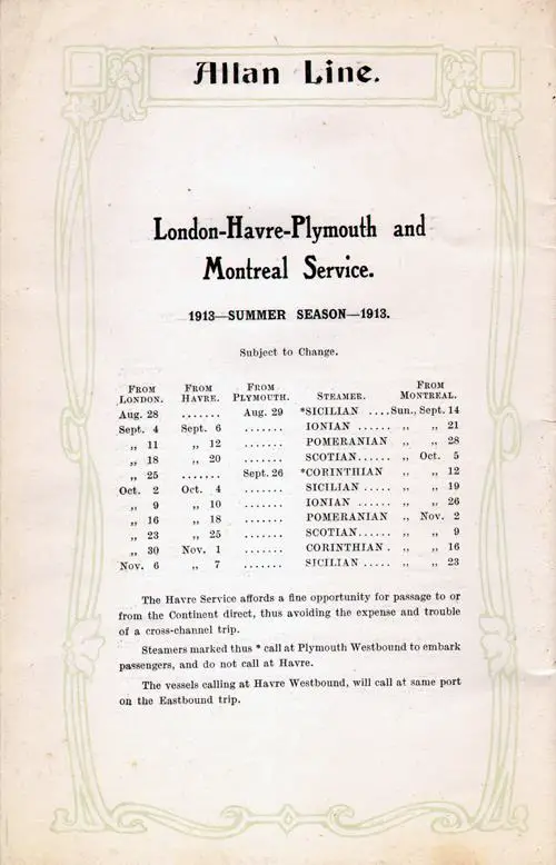 London Havre Plymouth and Montreal Service