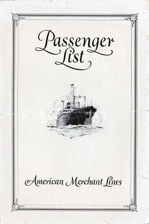 Front Cover - 18 April 1929 Passenger List, SS American Trader, American Merchant Lines