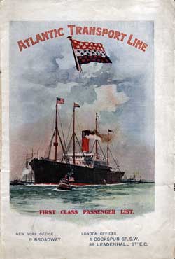Passenger Manifest, Atlantic Transport Line SS Minneapolis 1909