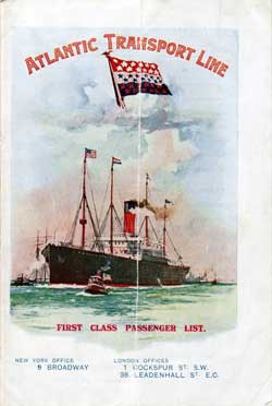 Passenger Manifest, Atlantic Transport Line, SS Minnehaha 1913