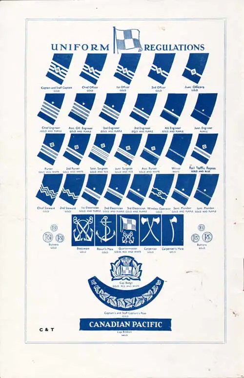 Back Cover/Uniform Regulations Showing Sleeve Stripes to Identify Canadian Pacific Officers and Staff.