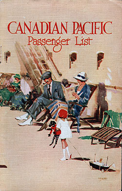 Empress of France Passenger List Front Cover, 18 August 1928