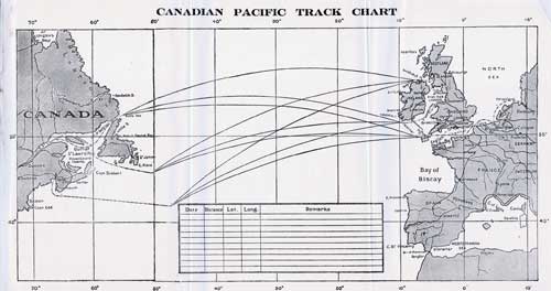 Canadian Pacific Track Chart and Memorandum of Log (Unused), SS Minnedosa Cabin Passenger List, 4 May 1928.