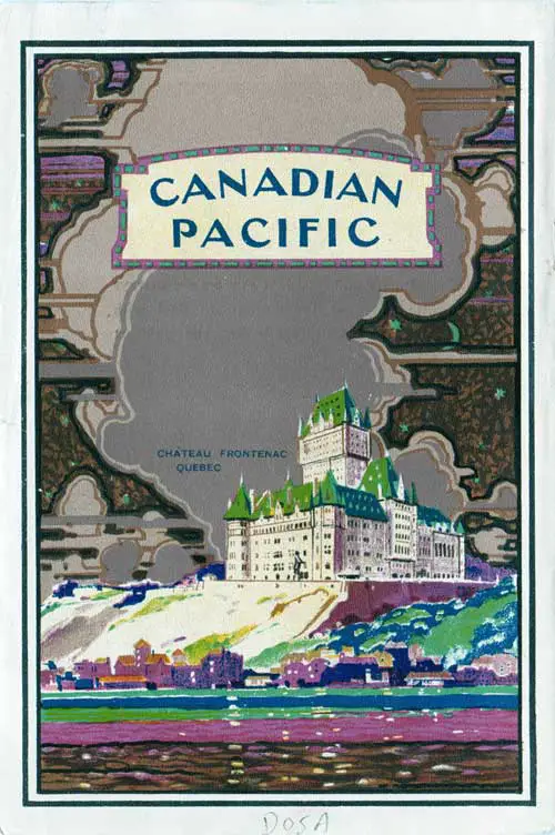 Back Cover of a Cabin Passenger List for the SS Minnedosa of the Canadian Pacific Line (CPOS), Departing 4 May 1928 from Liverpool to Québec and Montréal via Belfast and Greenock.