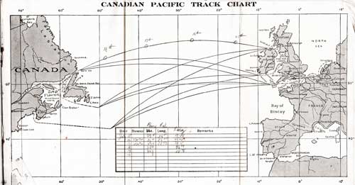 Canadian Pacific Track Chart and Abstract of Log. SS Montcalm Passenger List, 13 July 1923.