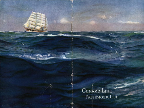 Passenger List, RMS Aquitania, Cunard Line, August 1922, Southampton to New York 