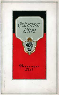 Passenger List, Cunard Line RMS Ausonia 1925