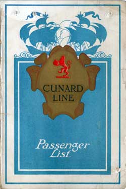 Passenger List, Cunard Line RMS Berengaria - 1923 - Back Cover