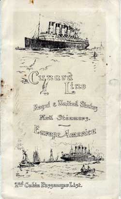 Passenger Manifest, Cunard Line RMS Carmania - Nov 1912