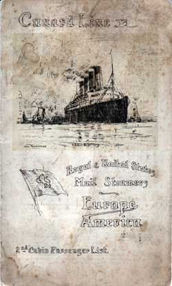 Passenger List, Cunard Line RMS Laconia 1912