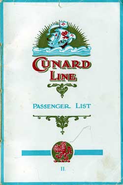 Passenger List, Cunard Line RMS Samaria - 1923 - Back Cover