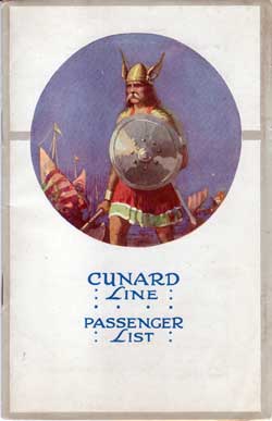 Passenger List, Cunard Line RMS Samria 1924 - Front Cover