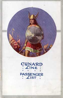 Passenger List, Cunard Line RMS Scythia - 1922 - Back Cover