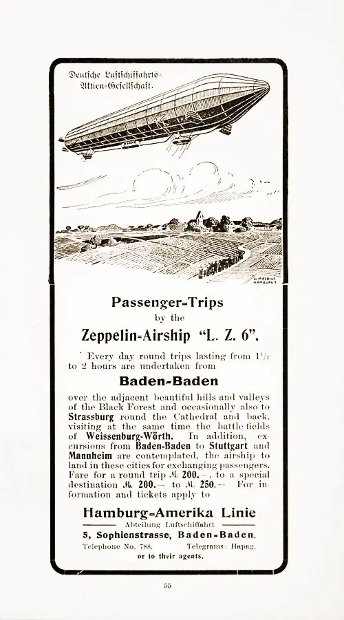 Passenger Trips by the Zeppelin Airship LZ6, 1910.