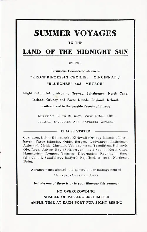 Summer Voyages to the Land of the Midnight Sun, 1911.