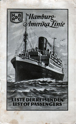 Passenger Manifest, SS Westphalia, Hamburg America Line, August 1926