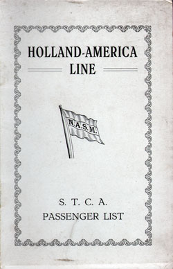 Passenger Manifest Cover, August 1929 Westbound Voyage - TSS Nieuw Amsterdam