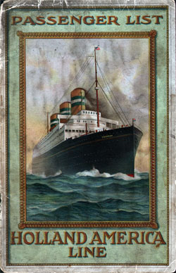 Passenger Manifest, TSS Rotterdam, Holland-America Line, February 1921, Rotterdam to New York - Front Cover