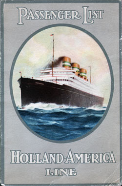 Passenger Manifest, Holland America SS Rotterdam Aug 1926 - Front Cover