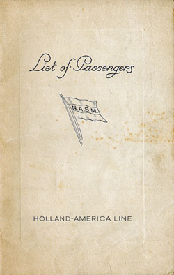 Passenger Manifest, Holland America Line TSS Statendam 1936