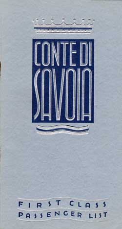 1937-03-06 Passenger List for SS Conte Di Savoia