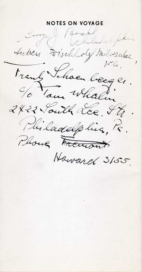 Passenger Autographs, Part 2 of 2. SS Rex Passenger List, 6 October 1939.