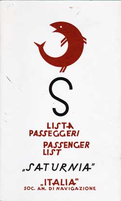 1949-07-22 Passenger List for SS Saturnia