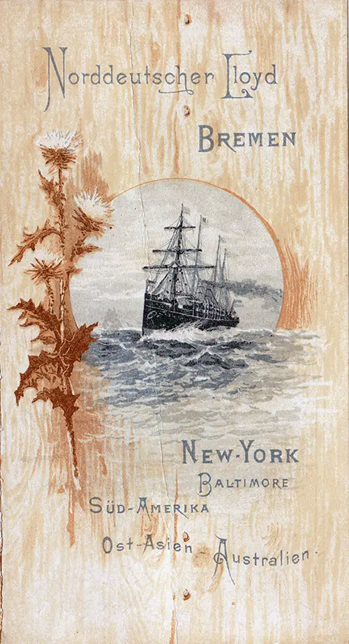 Front Cover, SS Eider Passenger List - 1 January 1890