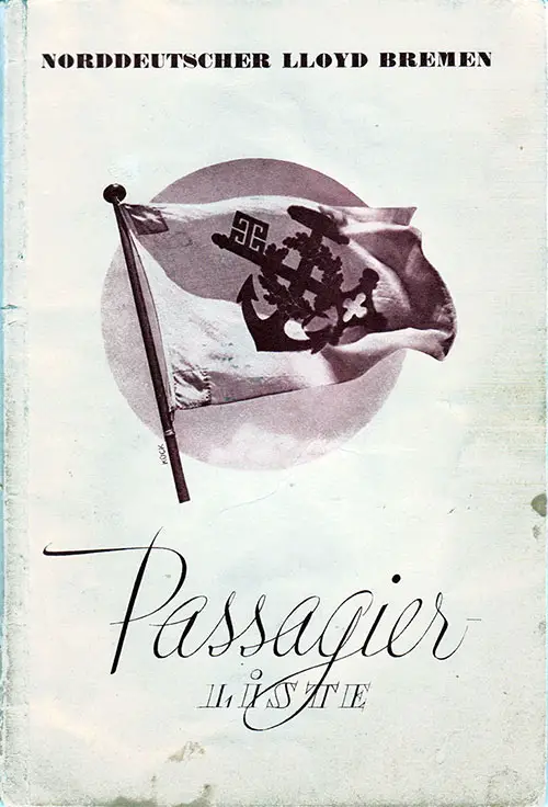 Passenger List, North German Lloyd SS Europa, Aug 1937