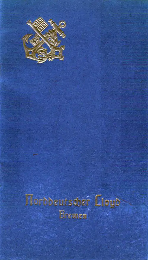Front Cover, Passenger List, SS Friedrich der Grosse, Norddeutscher Lloyd, May 1910, Genoa to New York 
