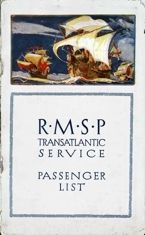 Front Cover - 6 July 1924 Passenger List, SS Orca, Royal Mail Steam Packet Company (R.M.S.P.)