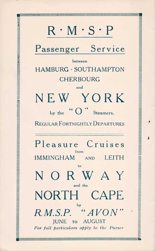 RMSP Passenger Services, SS Orduña Passenger List, 28 July 1922.